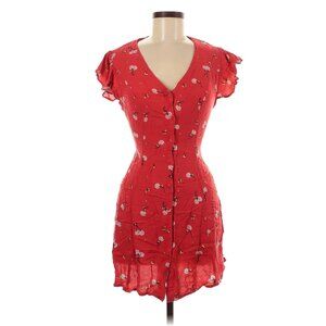 Red Floral Button Up Summer Dress with